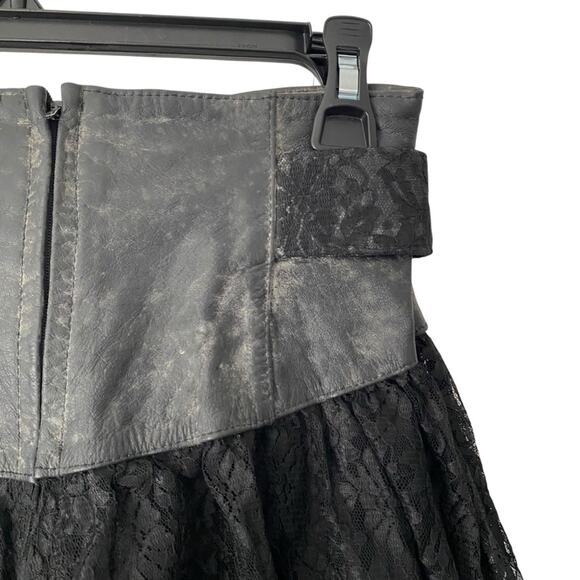 Chia Vintage Lace and Distressed Black Leather High waisted skirt size 6 - Picture 7 of 9